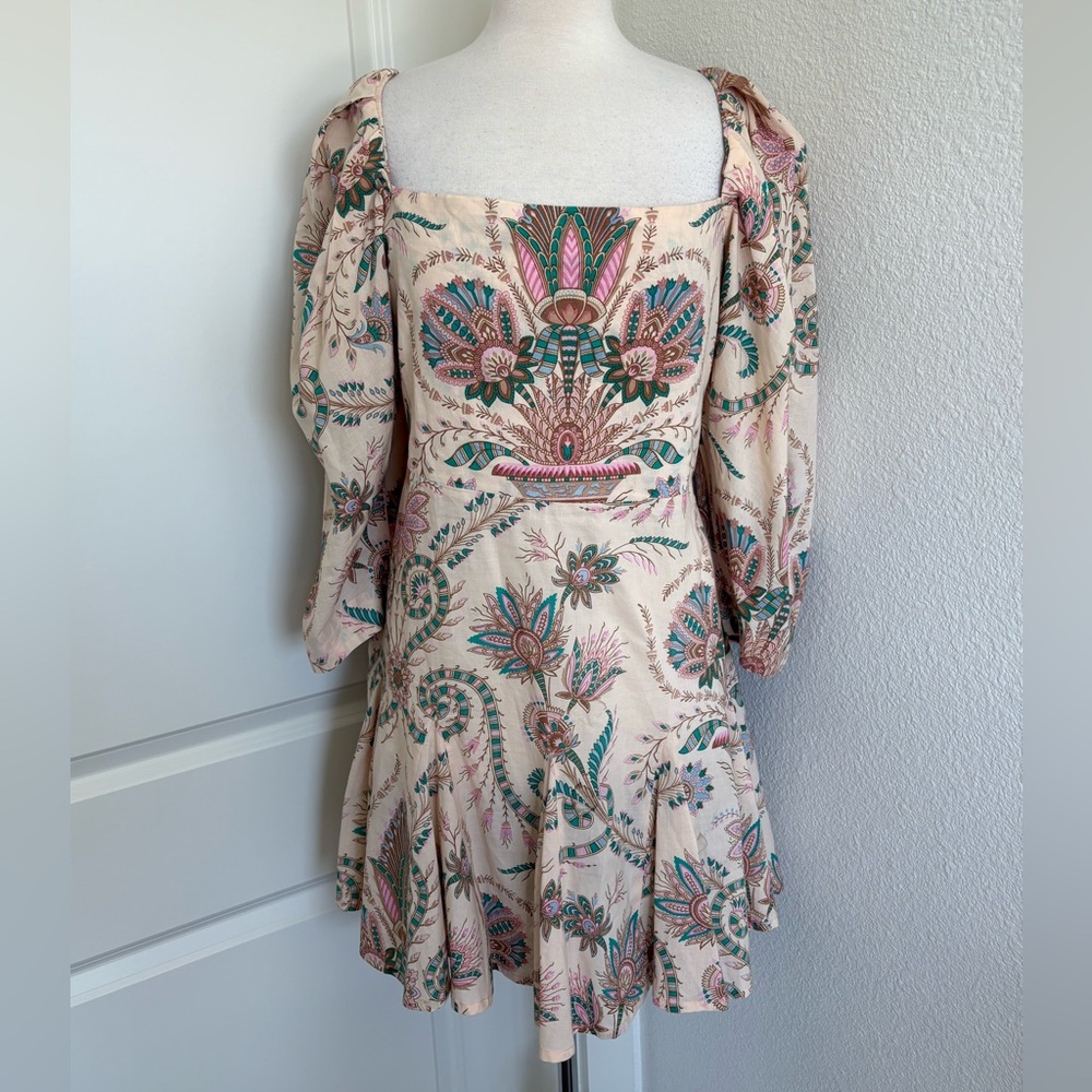 Millie Women’s XL Floral Bohemian Mini Dress Puff Sleeve Resortwear 100% Cotton